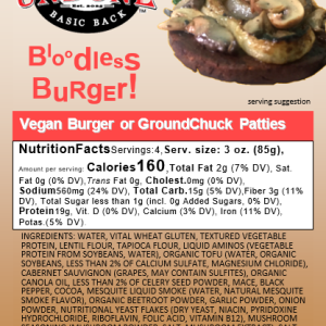 Bloodless burger food label, 12 oz
